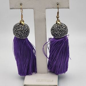 NWOT Molly Phillips Jacqueline Purple Tassel & Rhinestone Earrings